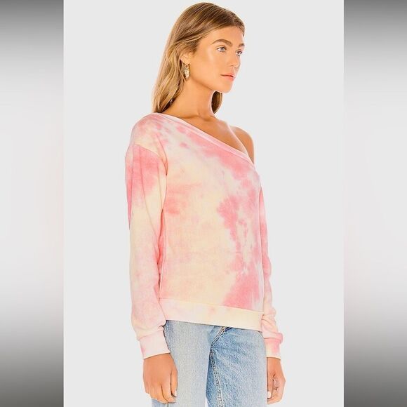 Superdown Ashtyn Off Shoulder Sweatshirt in Pink and yellow Tie Dye - Picture 4 of 10
